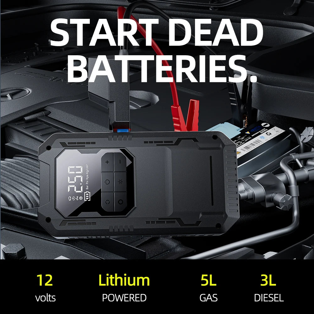 4-IN-1 Car Jump Starter with Air Compressor Car Auto Battery Booster Device150PSI Air Pump Portable Power Bank Tire Inflator