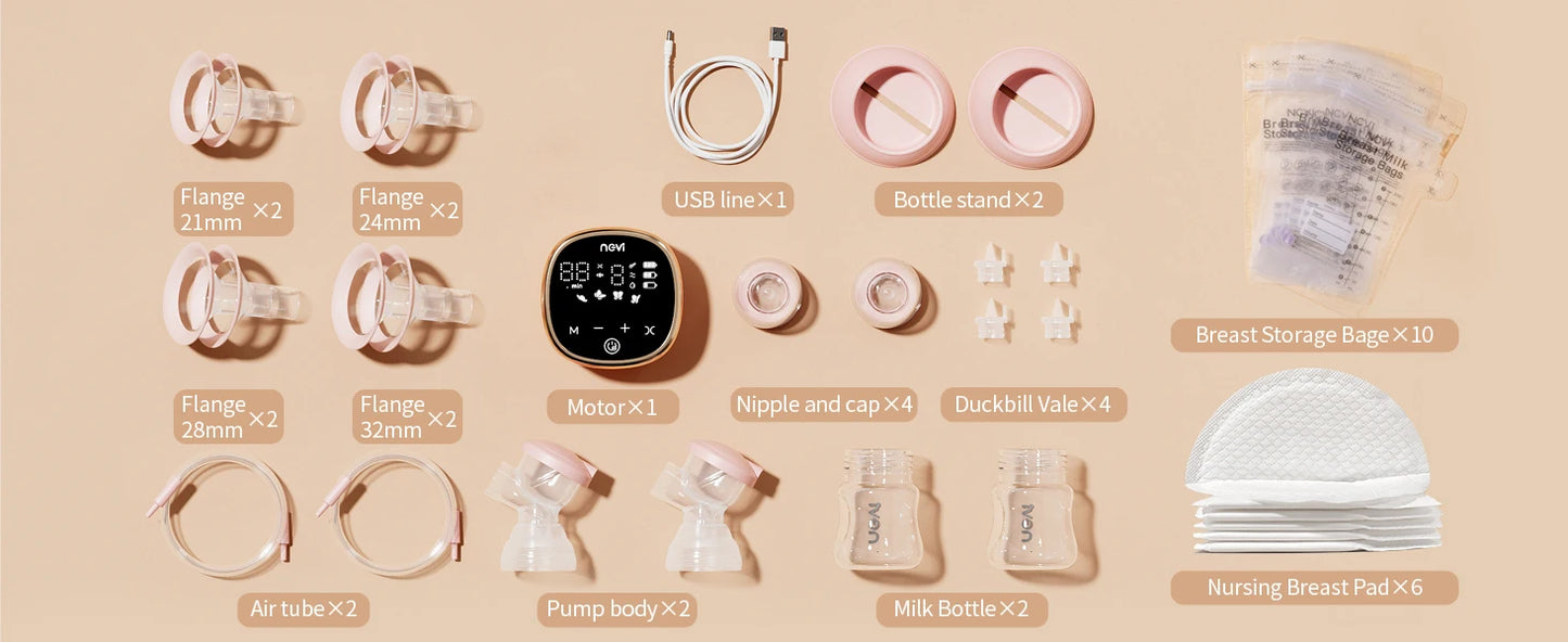 NCVI Double Electric Breast Pump, Portable Breast Pump Electric with 4 Modes 9 Levels,LED Display, 10pcs Breastmilk Storage Bags