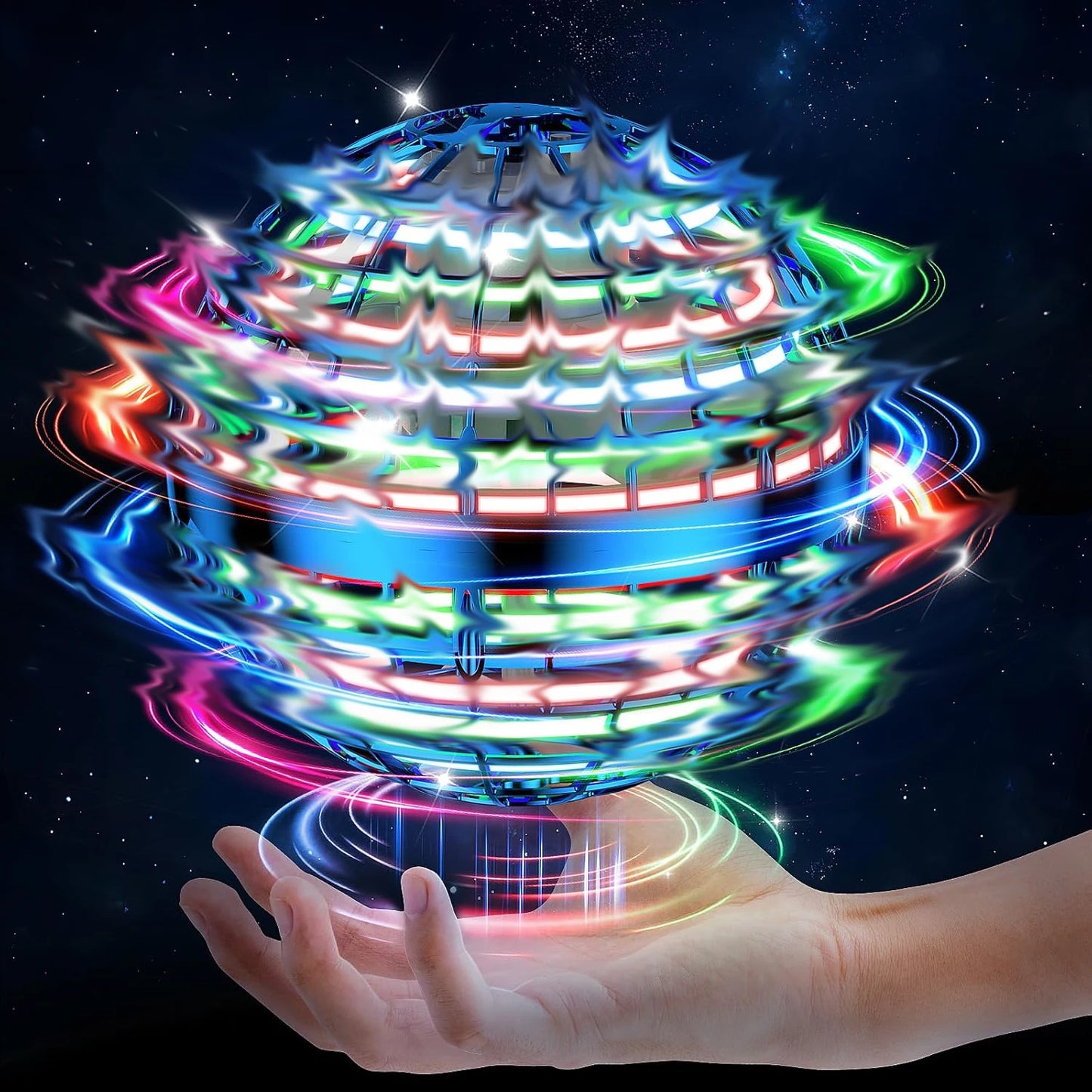 AI Flying Orb Ball Galaxy Cosmic Globe Hand Drone Boomerang Fidget Spinning Toy 9.5cm Diameter Plastic Juggling Ball for Ages 14+