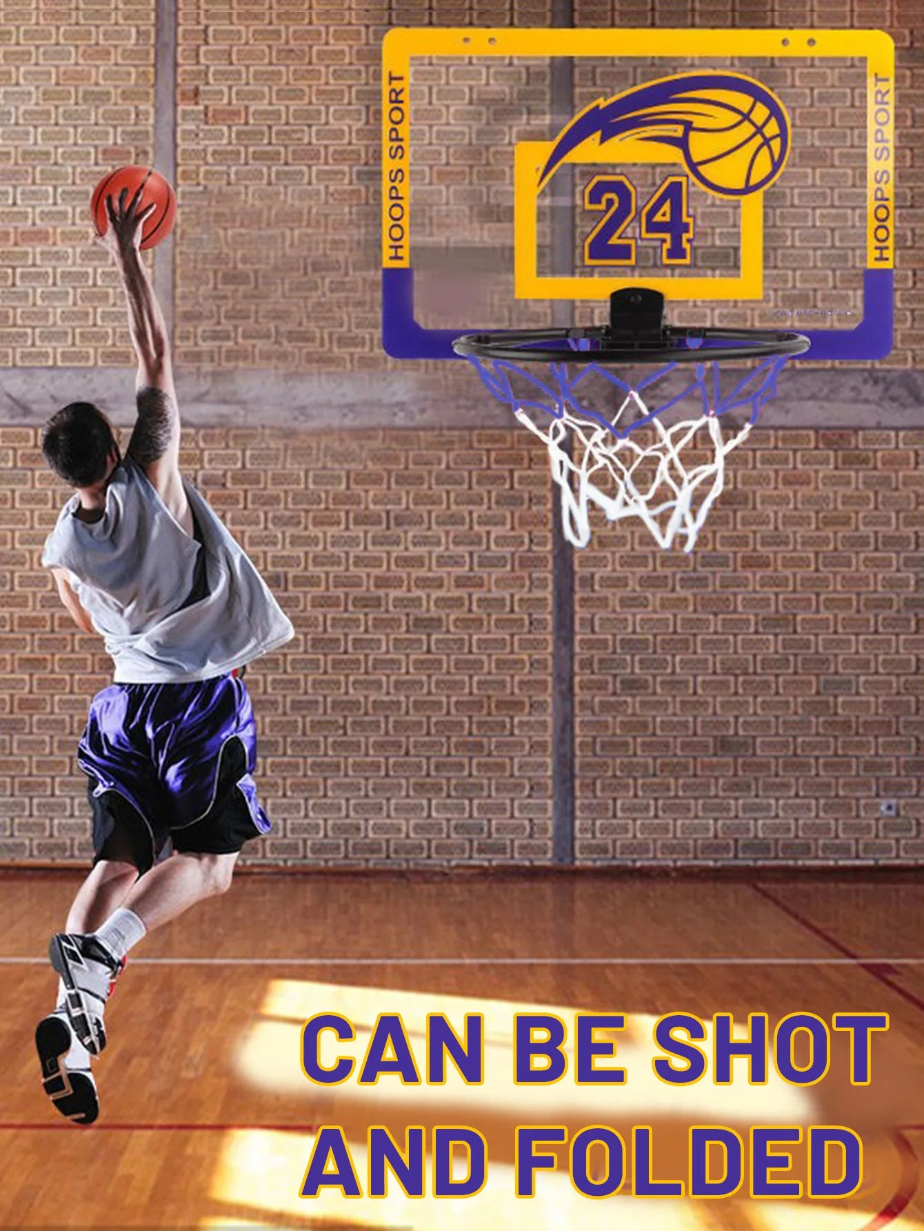 Children's Home Sports Basketball Set with Wall Bracket Non-Perforated Plastic Basketball Frame for Ages 3-12
