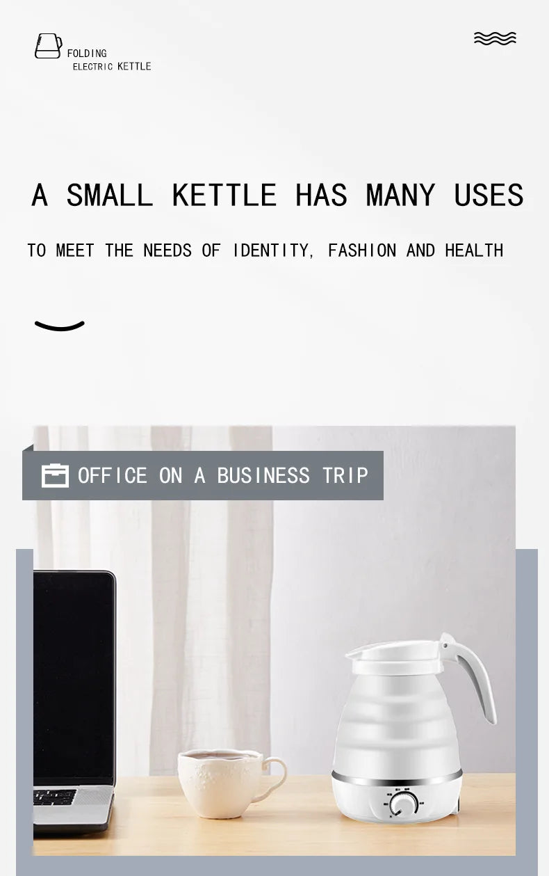 Mini Portable Fold Electric Kettle Thermostat Silicone Stainless Steel