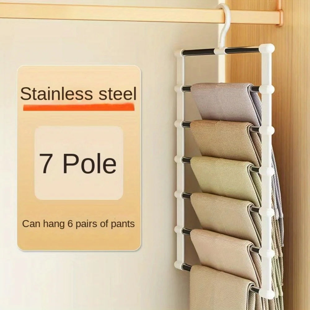 Stainless Steel Space-Saving Foldable Pants Hangers for Jeans, Leggings & Trousers - Closet Organizer