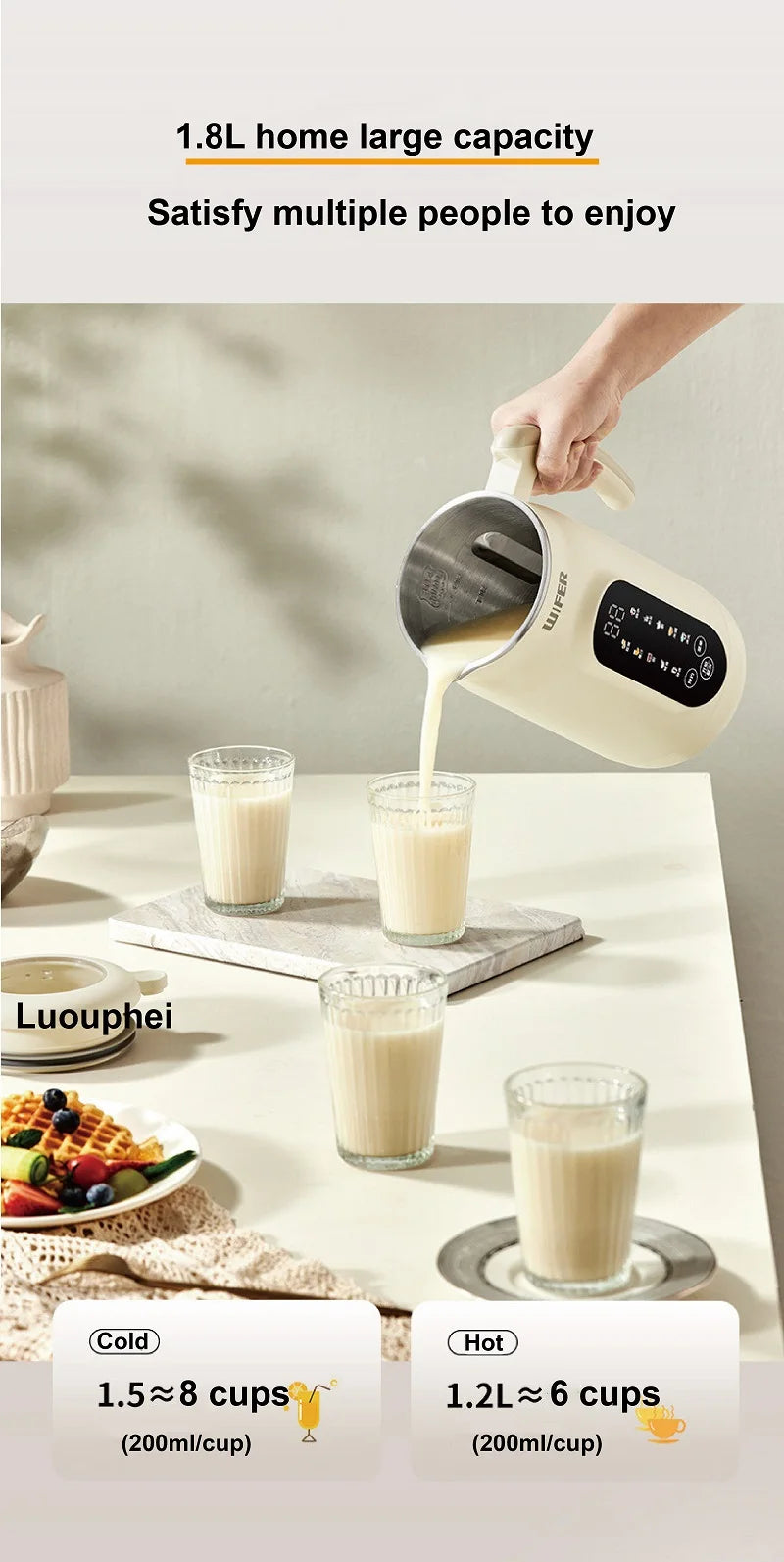 1.8L Soymilk Maker Electric Juicer 12h Appointment Rice Paste Machine Rapid Heating Food Wall Breaker Automatic