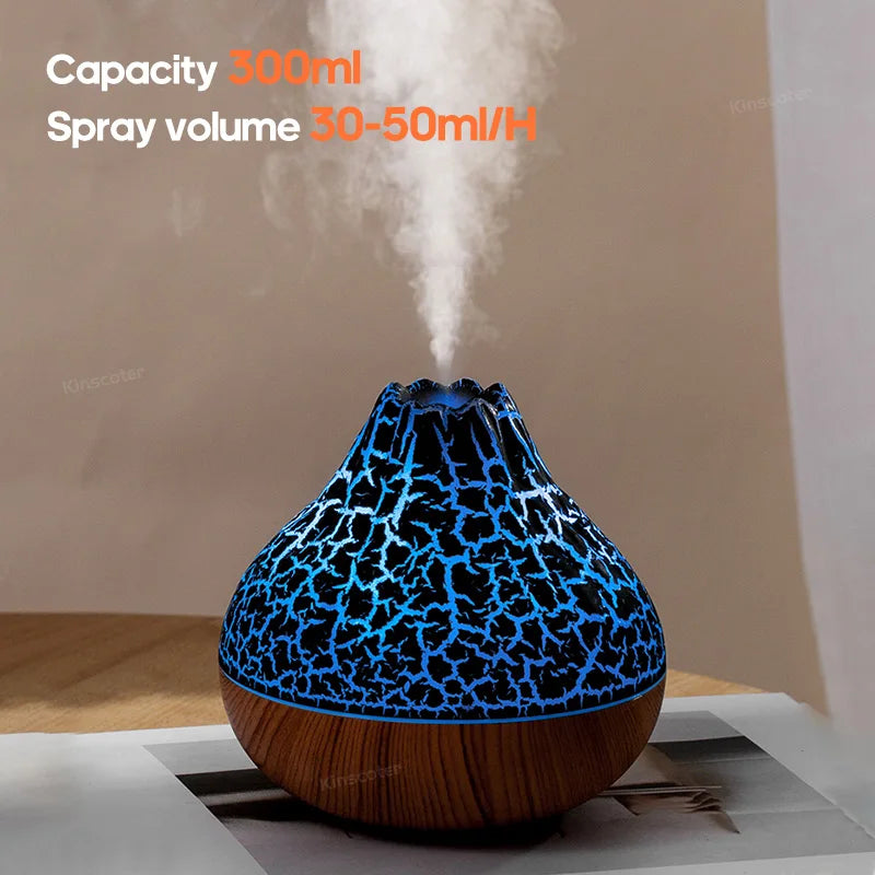 300ml Volcano USB Humidifier Desktop Air Mist Diffuser with 7-Color Night Light Ultrasonic Water Purifier Freshener with Quiet Operation