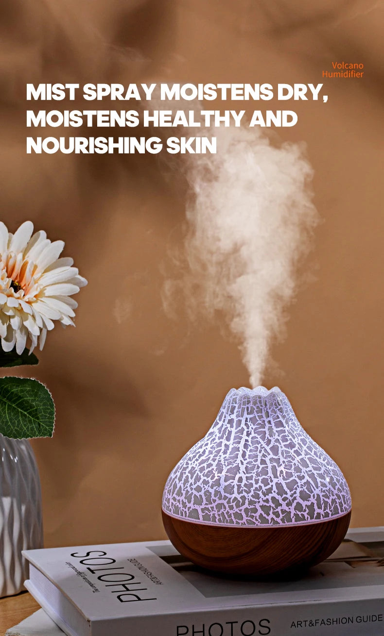 300ml Volcano USB Humidifier Desktop Air Mist Diffuser with 7-Color Night Light Ultrasonic Water Purifier Freshener with Quiet Operation
