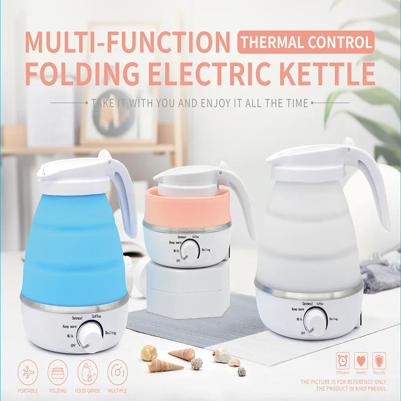 Mini Portable Fold Electric Kettle Thermostat Silicone Stainless Steel