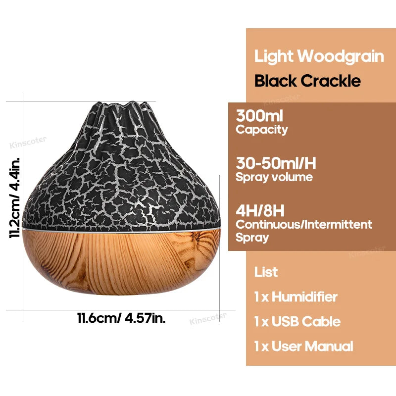 300ml Volcano USB Humidifier Desktop Air Mist Diffuser with 7-Color Night Light Ultrasonic Water Purifier Freshener with Quiet Operation