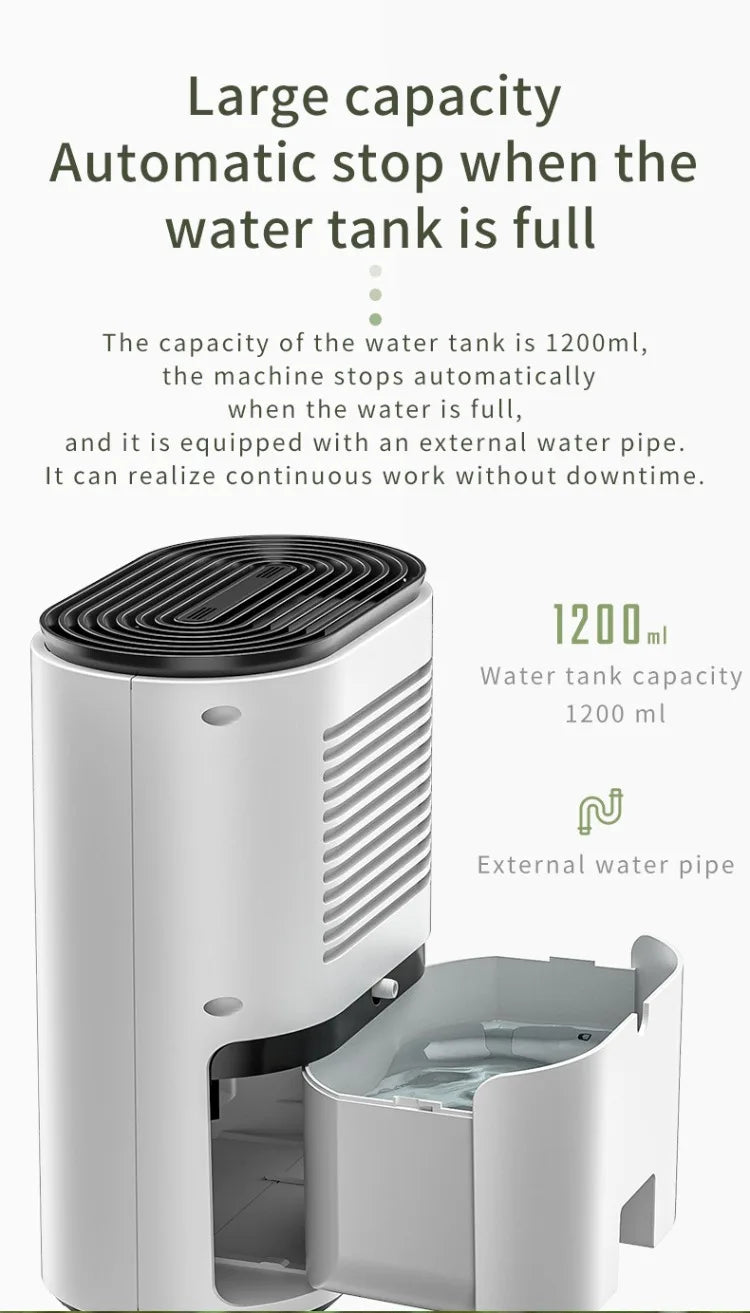 1200ML Household Dehumidifier Electronic Air Drying Machine Moisture-Proof for 21-30㎡ Area 100-240V with Low Noise ≤50dB