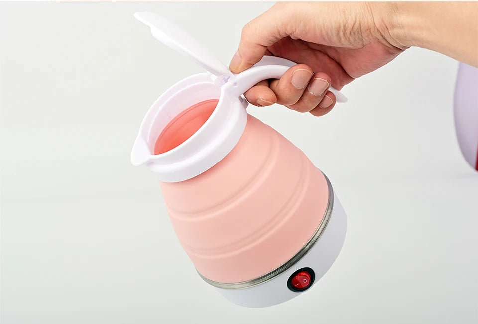 Mini foldable electric kettle 0.6L portable electric kettle household travel water heater silicone compression 110V-220V