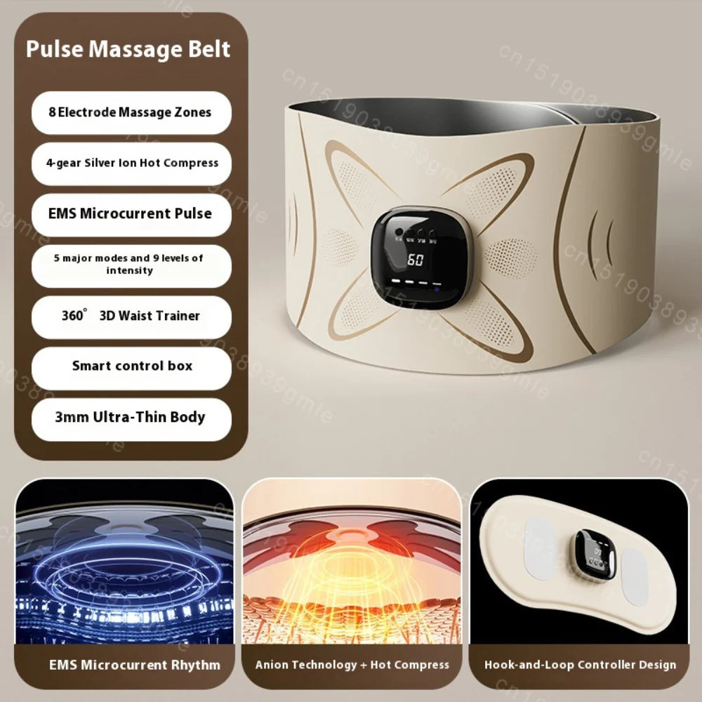 EMS Microcurrent Heating Massager Belt Pulse Body Sculptor Waist Relaxation Device with Warmth for Home Use