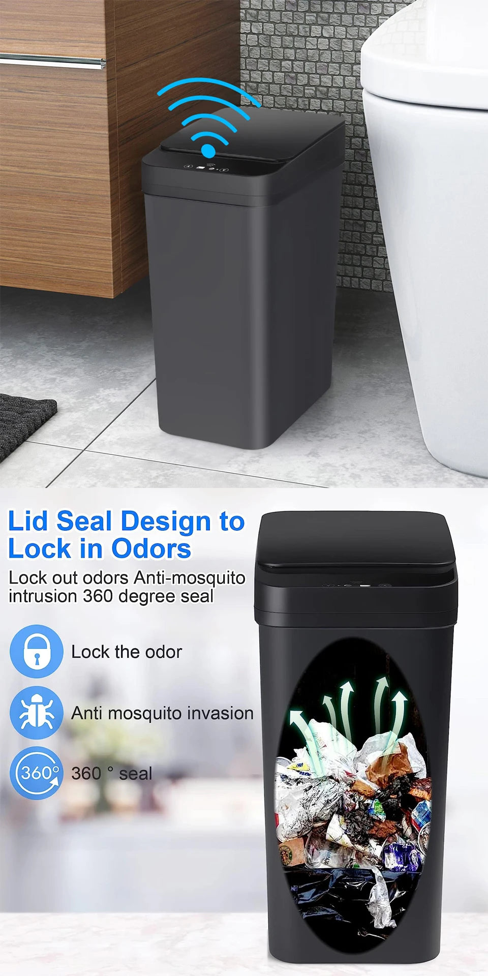 Bathroom Touchless Trash,12L Motion Sensor