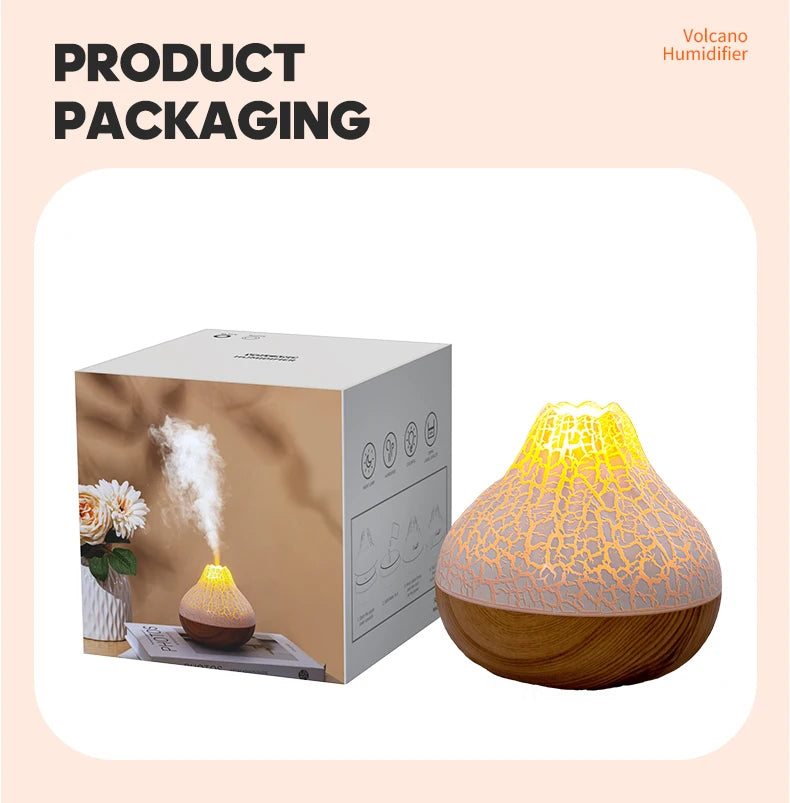 300ml Volcano USB Humidifier Desktop Air Mist Diffuser with 7-Color Night Light Ultrasonic Water Purifier Freshener with Quiet Operation