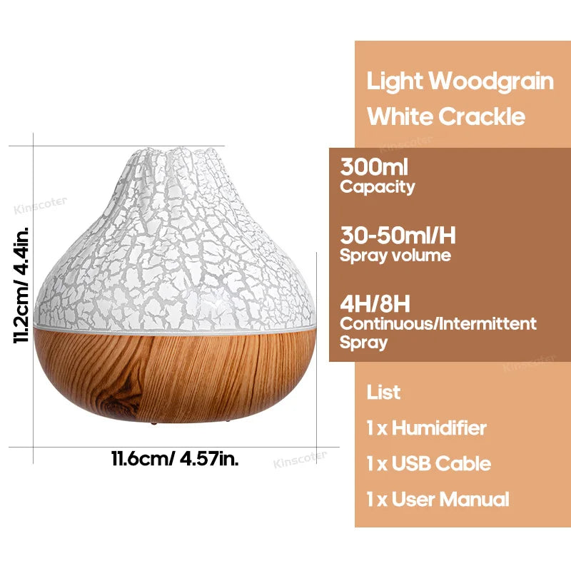 300ml Volcano USB Humidifier Desktop Air Mist Diffuser with 7-Color Night Light Ultrasonic Water Purifier Freshener with Quiet Operation