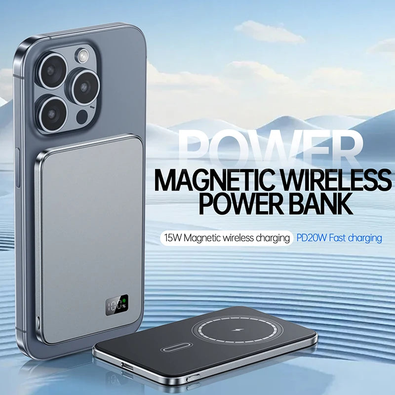 20W 10000mAh Thin Wireless Power Bank Magnetic Portable Fast Charging External Battery for Magsafe with LED Digital Display