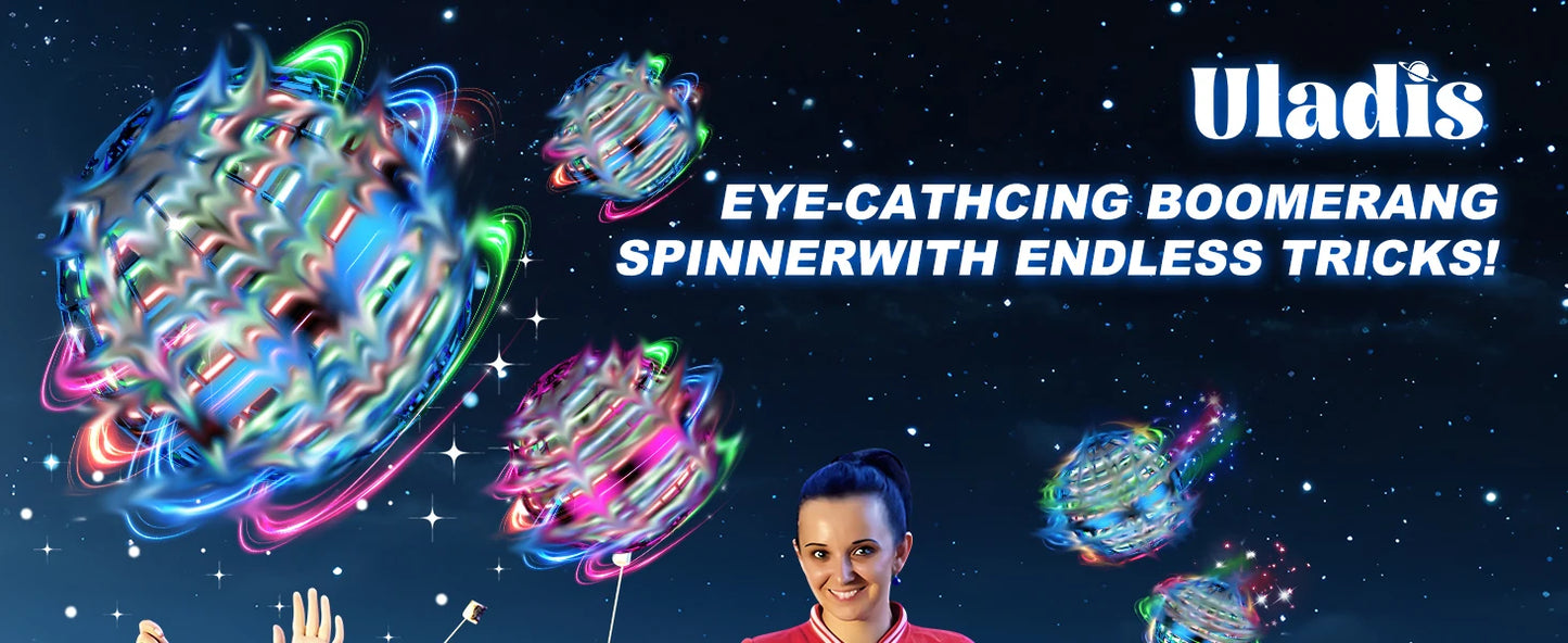 AI Flying Orb Ball Galaxy Cosmic Globe Hand Drone Boomerang Fidget Spinning Toy 9.5cm Diameter Plastic Juggling Ball for Ages 14+