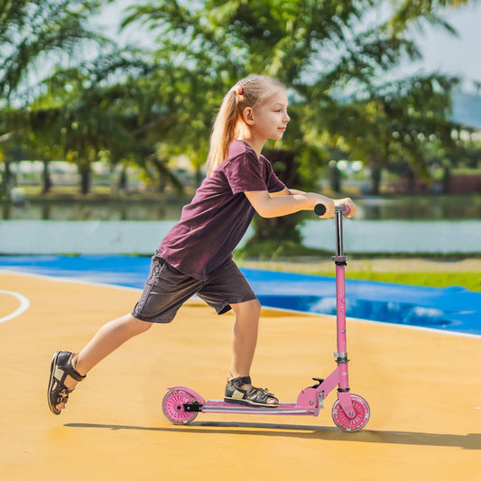 HOMCOM Kids Scooter 2 Wheels W/ Lights Music Adjustable Height Foldable