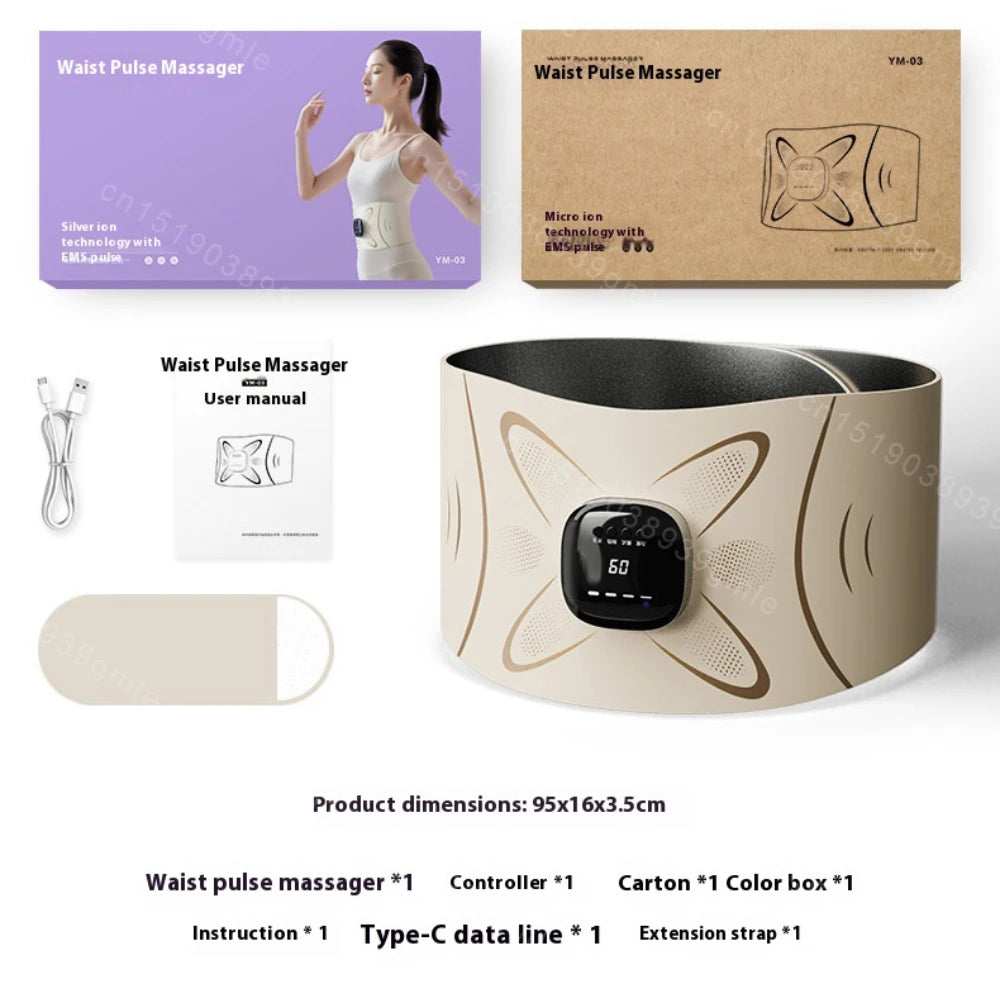 EMS Microcurrent Heating Massager Belt Pulse Body Sculptor Waist Relaxation Device with Warmth for Home Use