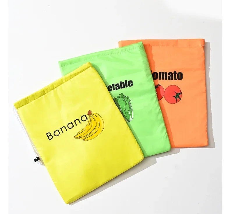 Insulated Fresh-Keeper Bag Reusable Drawstring Closure Storage Organizer for Bananas Lettuce & Vegetables Plant Fiber