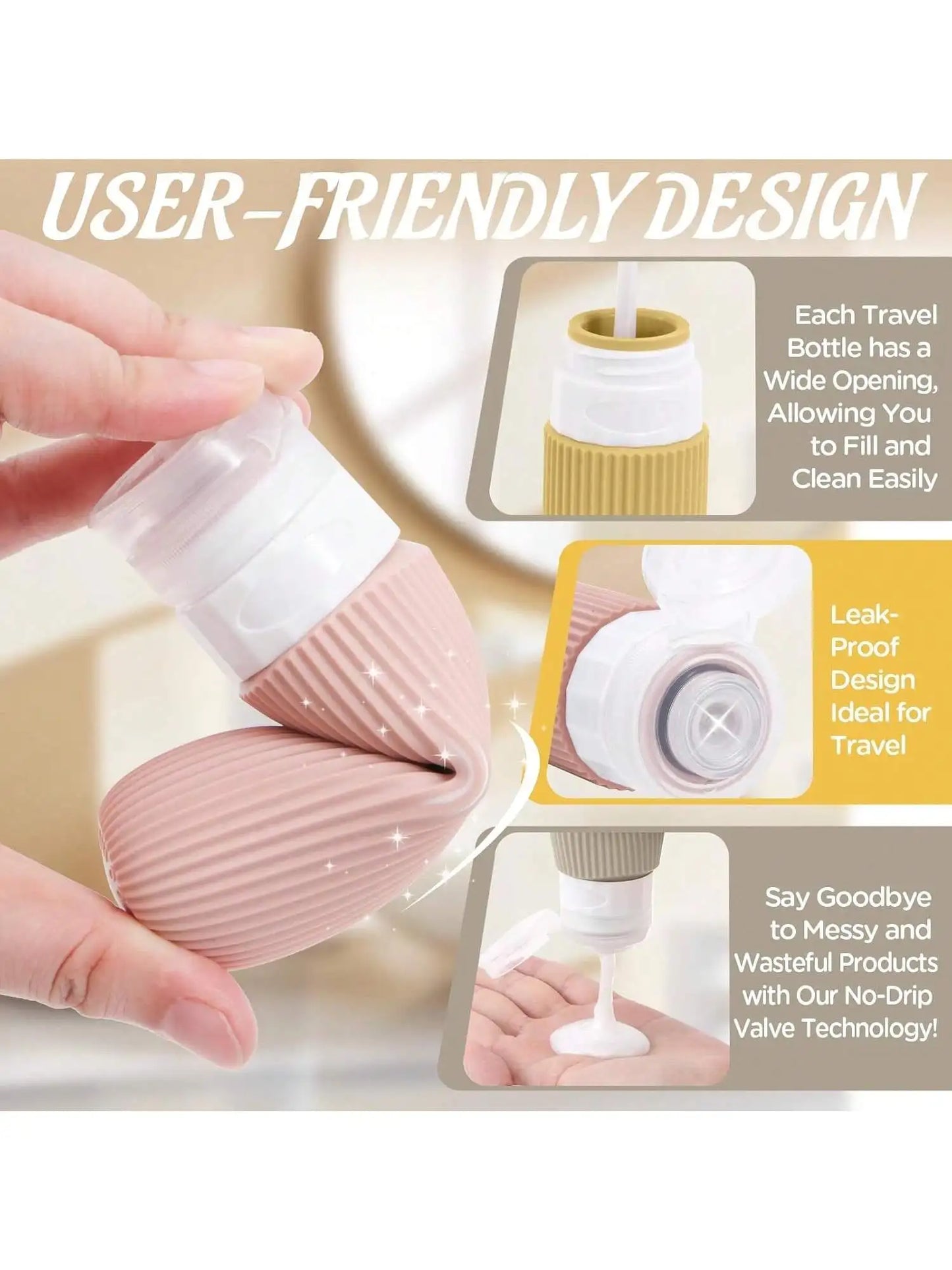 Travel Essentials Bottle Set of 6, Tsa Approved Travel Toiletry Container Set, 3 Silicone Leak-Proof Refillable Bottles and 3 Cream Jar Accessories Kit