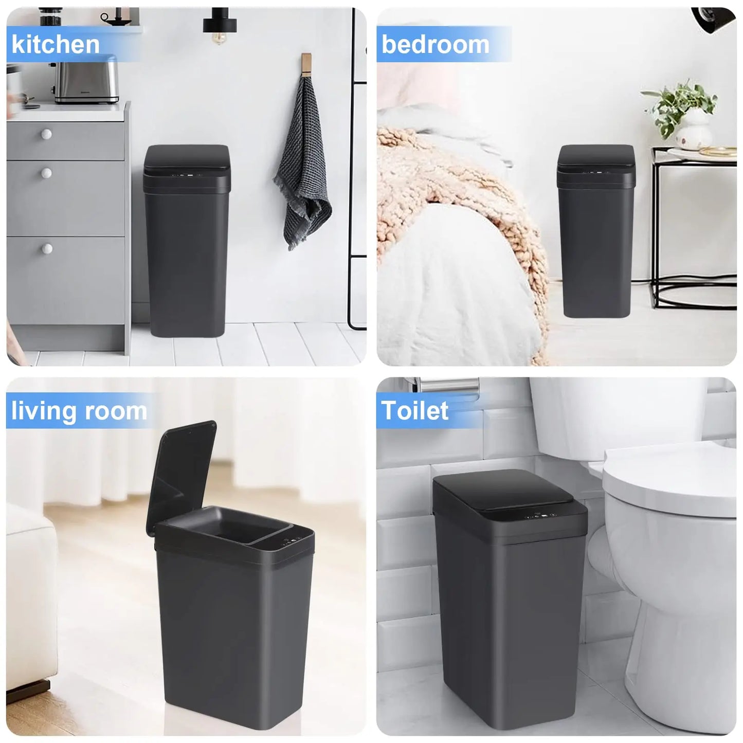 Bathroom Touchless Trash,12L Motion Sensor