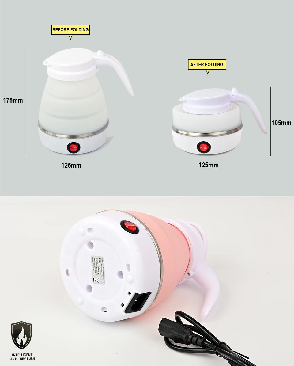 Mini foldable electric kettle 0.6L portable electric kettle household travel water heater silicone compression 110V-220V