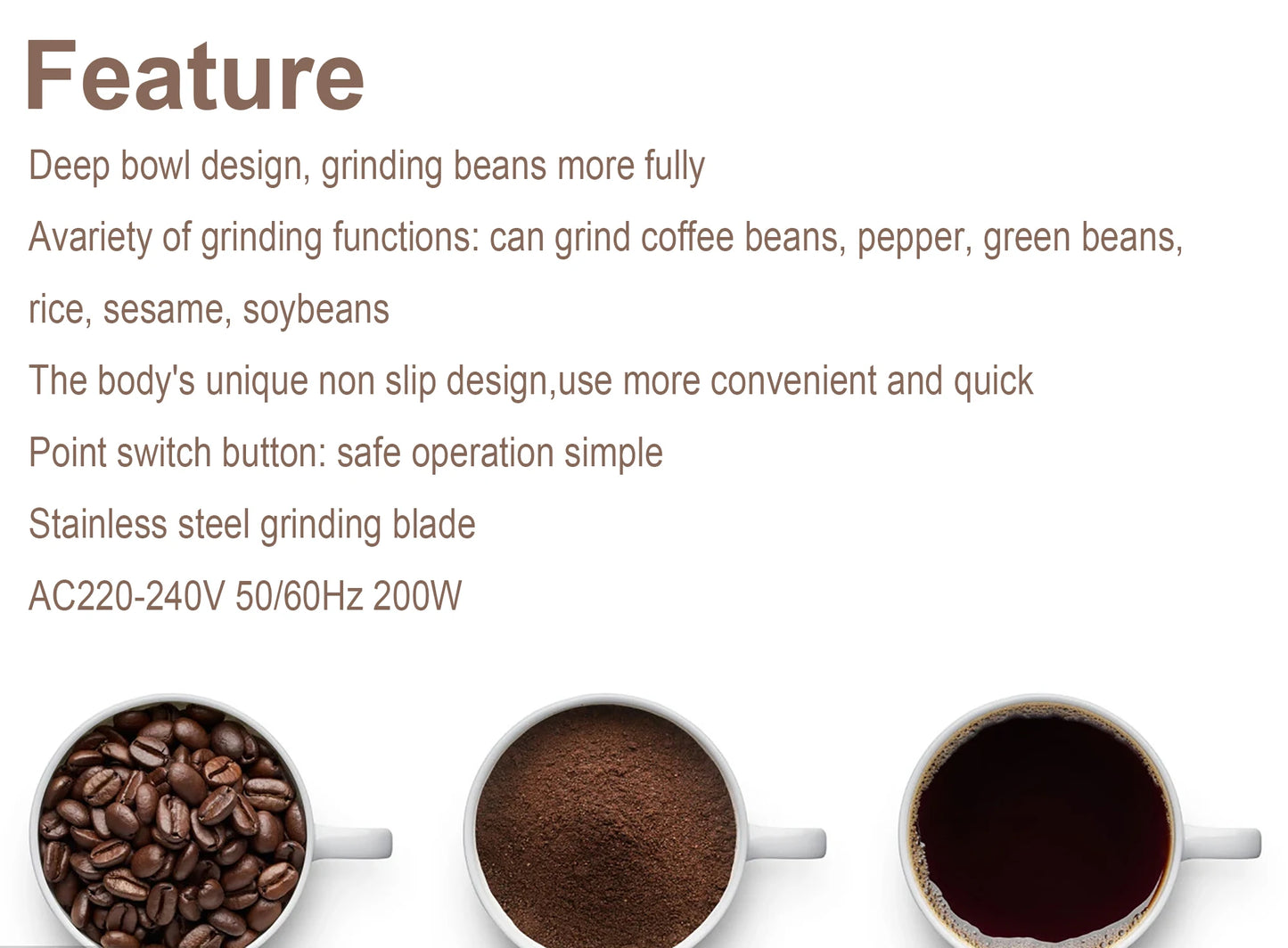 Detachable Electric Coffee Grinder Dry&Wet 2 In 1 Grass Nuts Herbs Grains Pepper Spice Flour Mill Coffee Beans