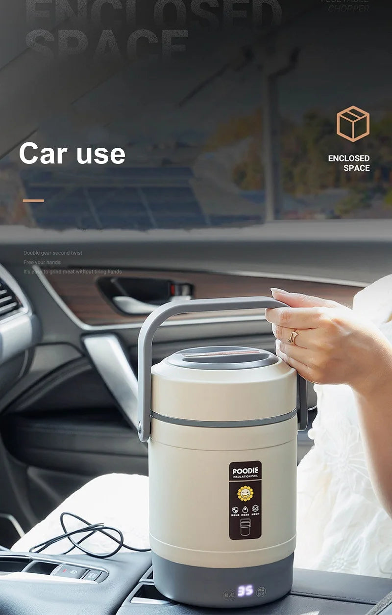 100-240V Electric Lunch Box 12V Car Rice Cooker Portable 304 Stainless Steel Double Layer Linner Thermal Insulation Lunch Box