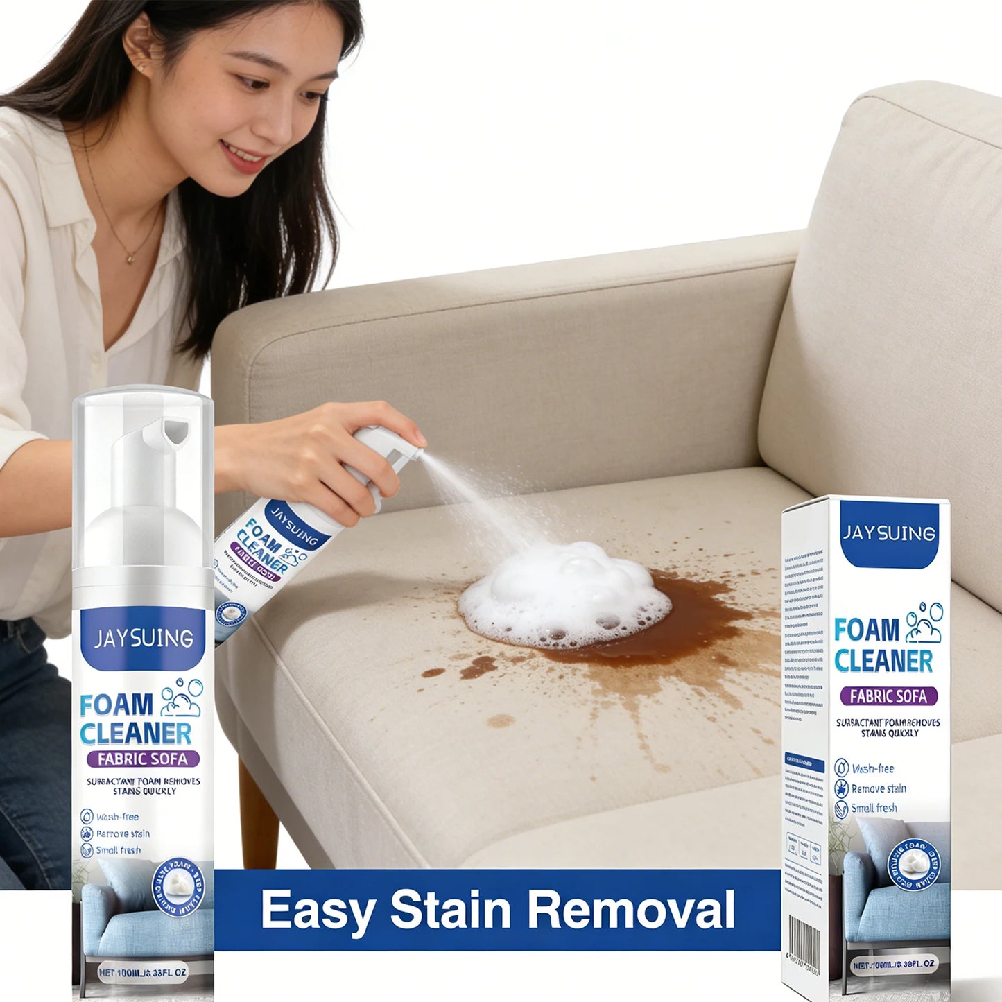 Sofa Foam Cleaner for Stain Removal & Odor Elimination - Efficient Non-Damaging Fabric Cleaner to Maintain Sofa Softness
