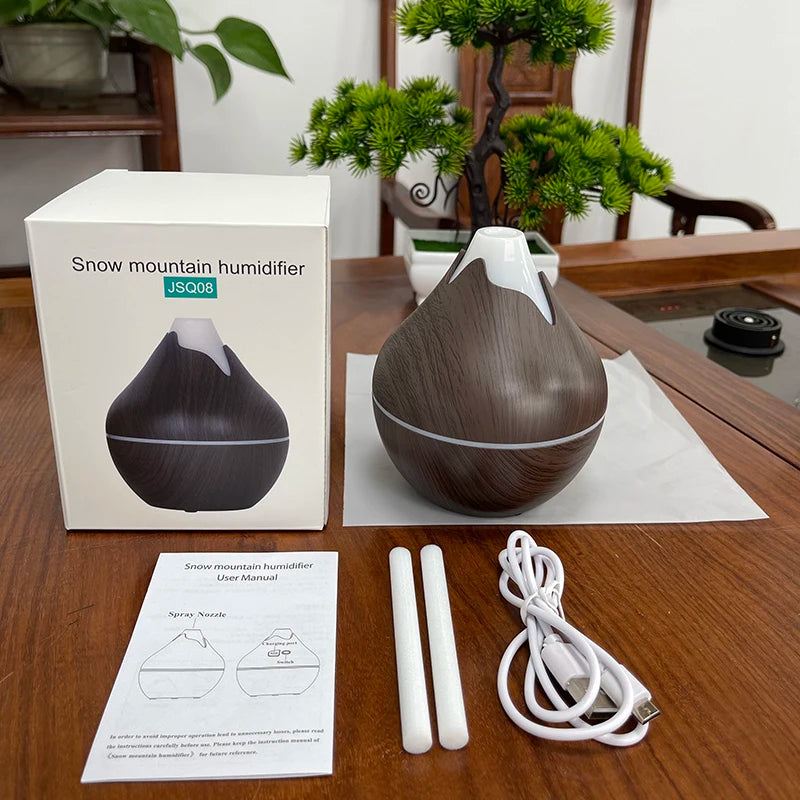 Aromatherapy Essential Oil Diffuser 350ML Wood Grain Remote Control Ultrasonic Air Humidifier Cool with 7 Color LED Light