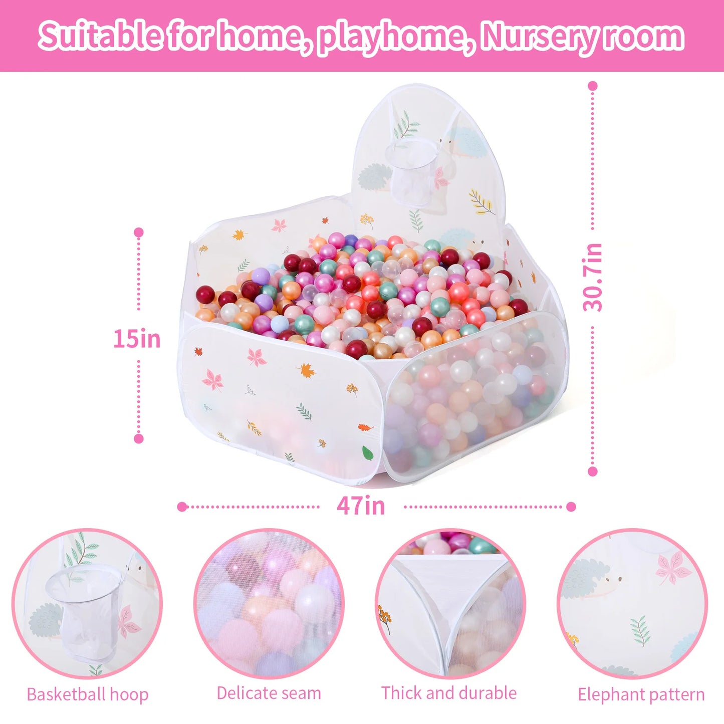 1 pc Ball Pit for Kids Pop Up Ball Pits Children Play Tent with Basketball Hoop and Zipper Storage Bag
