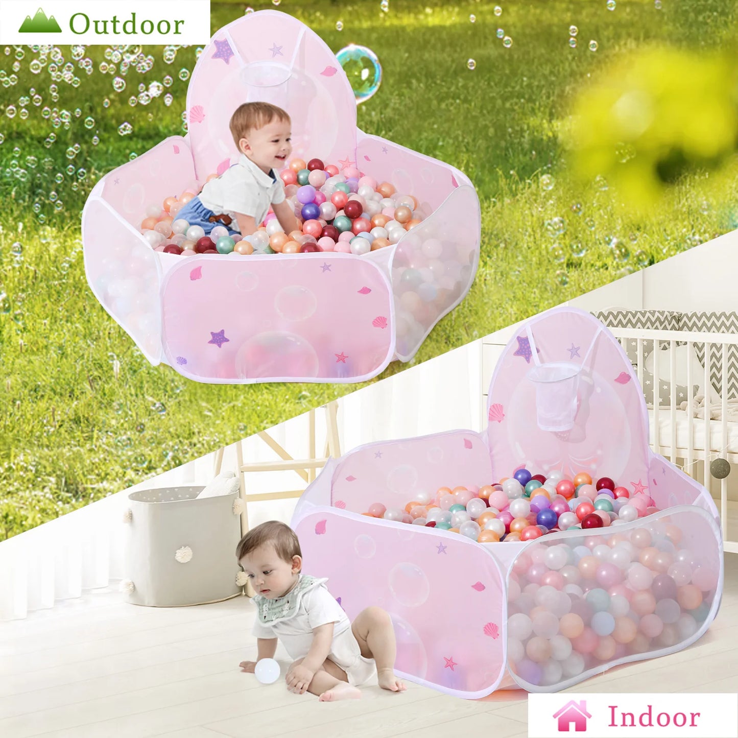 1 pc Ball Pit for Kids Pop Up Ball Pits Children Play Tent with Basketball Hoop and Zipper Storage Bag