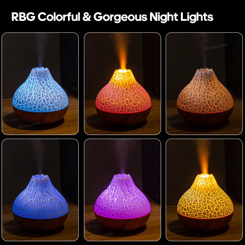 300ml Volcano USB Humidifier Desktop Air Mist Diffuser with 7-Color Night Light Ultrasonic Water Purifier Freshener with Quiet Operation