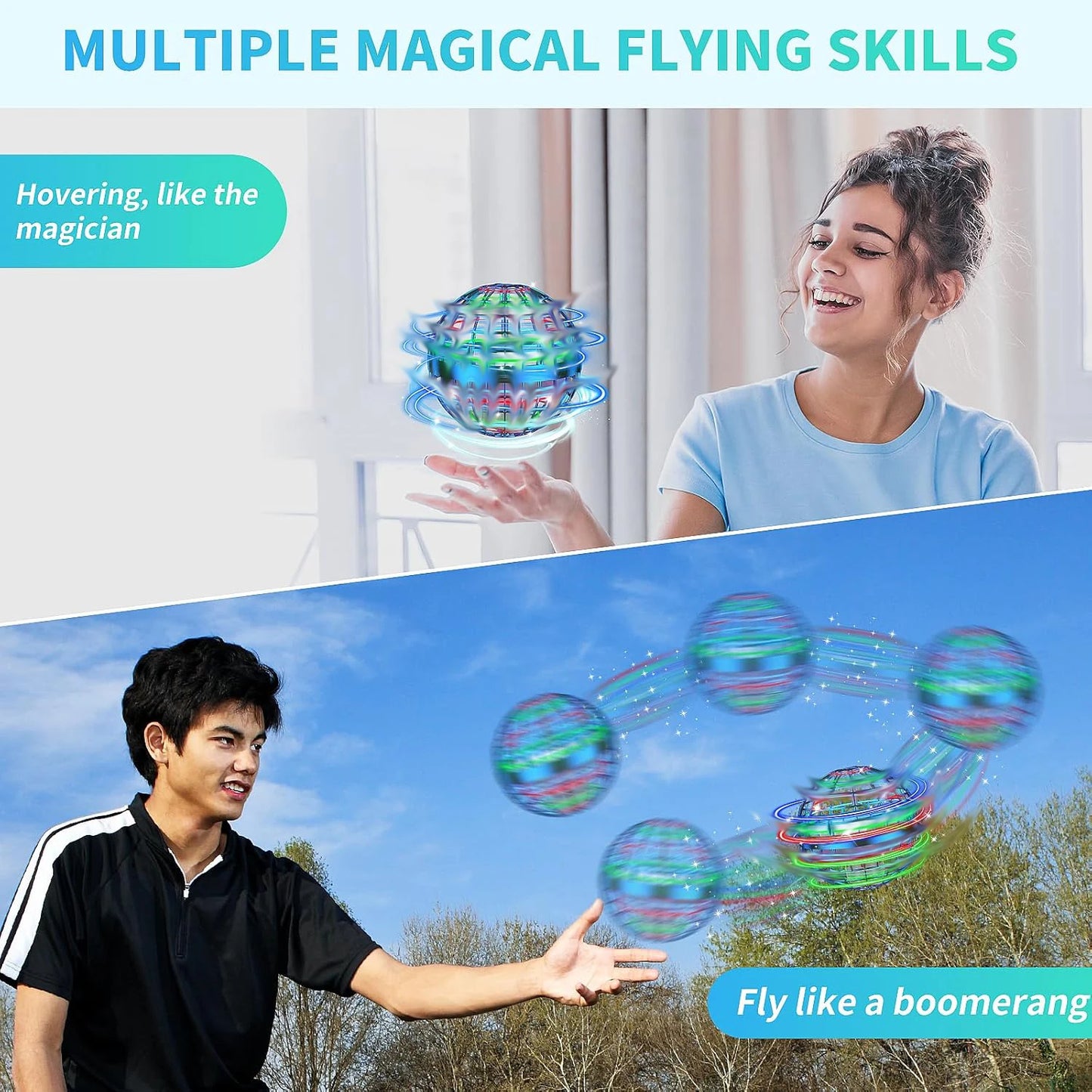 AI Flying Orb Ball Galaxy Cosmic Globe Hand Drone Boomerang Fidget Spinning Toy 9.5cm Diameter Plastic Juggling Ball for Ages 14+