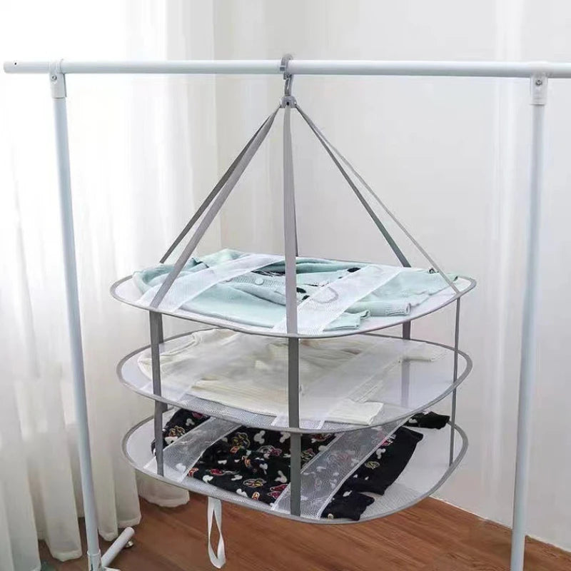 Foldable 1/2/3 Layer Mesh Clothes Drying Net Rack Grey Lay Flat Dry Hanger for Indoor Outdoor Use Delicates Towels Socks Swimsuit