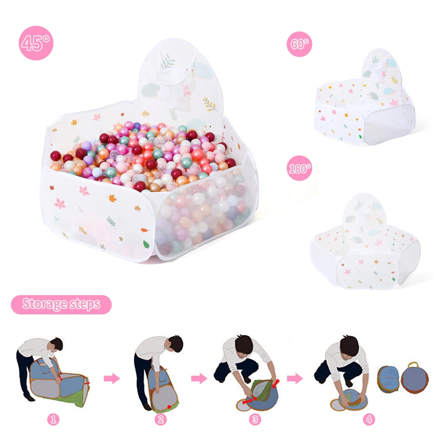1 pc Ball Pit for Kids Pop Up Ball Pits Children Play Tent with Basketball Hoop and Zipper Storage Bag