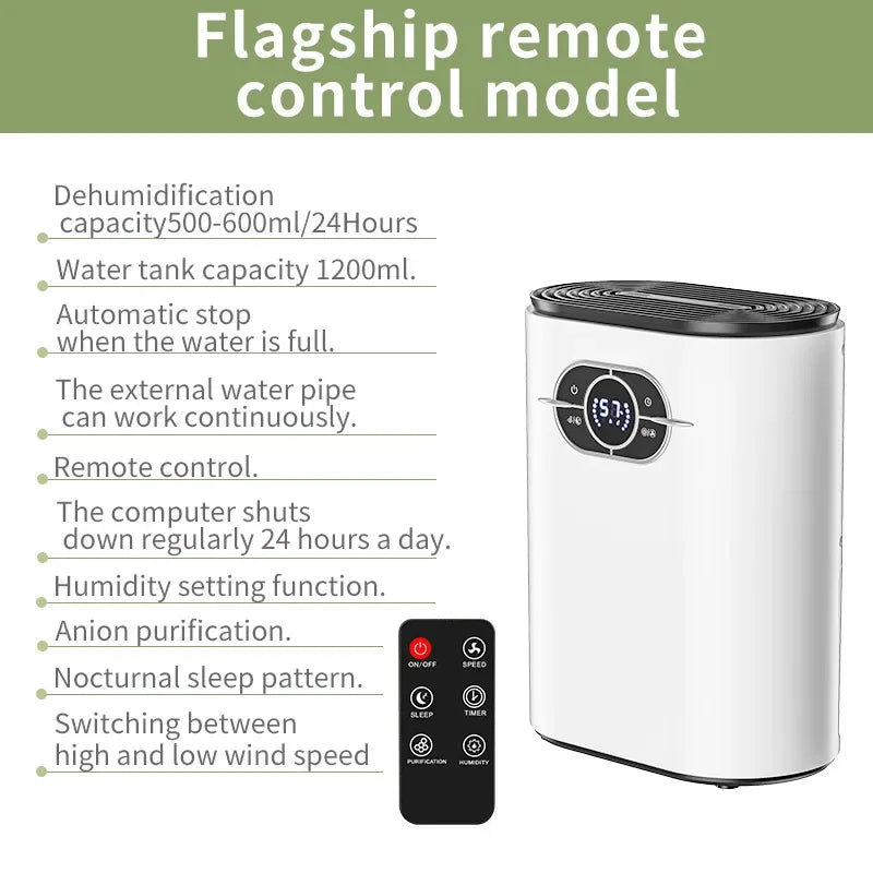 1200ML Household Dehumidifier Electronic Air Drying Machine Moisture-Proof for 21-30㎡ Area 100-240V with Low Noise ≤50dB