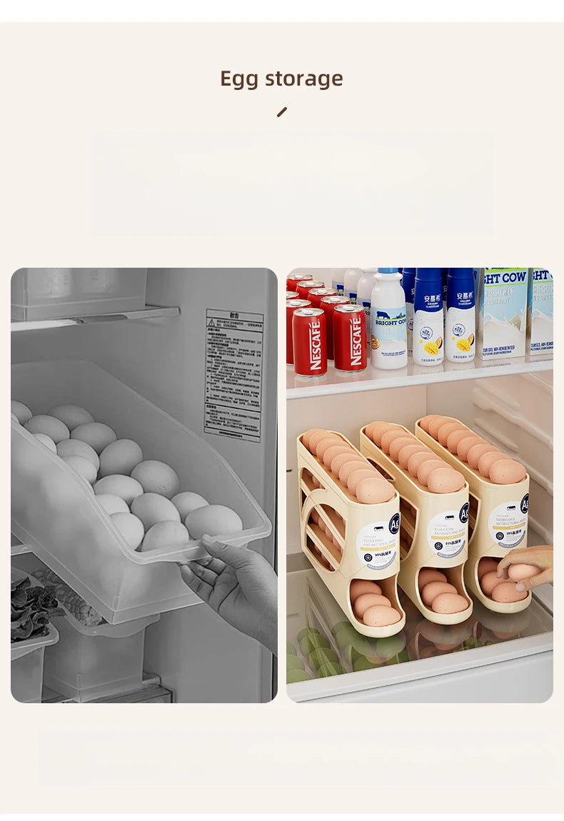 4Tiers Automatic Egg Roller Storage Holder Plastic Space Saving Egg Dispenser for Kitchen Organization