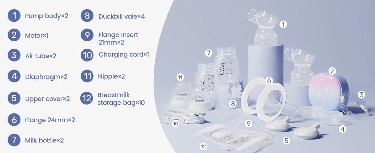 NCVI Double Electric Breast Pump, Portable Breast Pump Electric with 4 Modes 9 Levels,LED Display, 10pcs Breastmilk Storage Bags