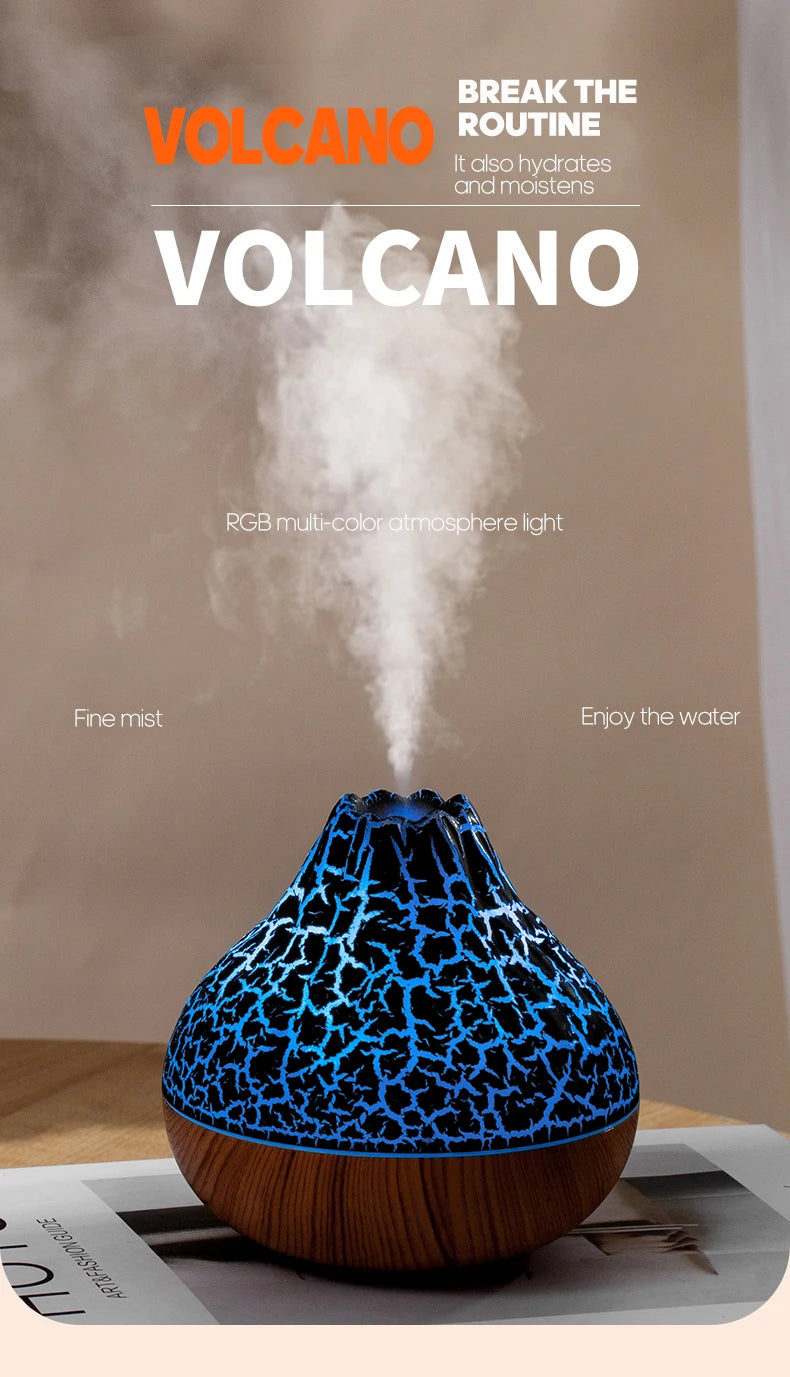 300ml Volcano USB Humidifier Desktop Air Mist Diffuser with 7-Color Night Light Ultrasonic Water Purifier Freshener with Quiet Operation