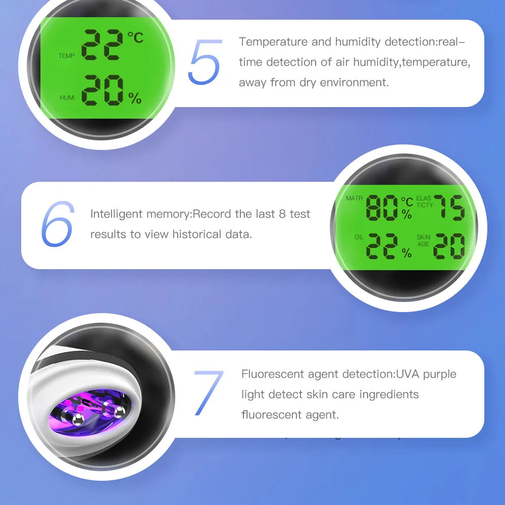 LCD Digital Skin Detector Pen Face Skin Tester Skin Smart Water Oil Fluorescent Content Facial Moisture Analyzer Skin Care Tools