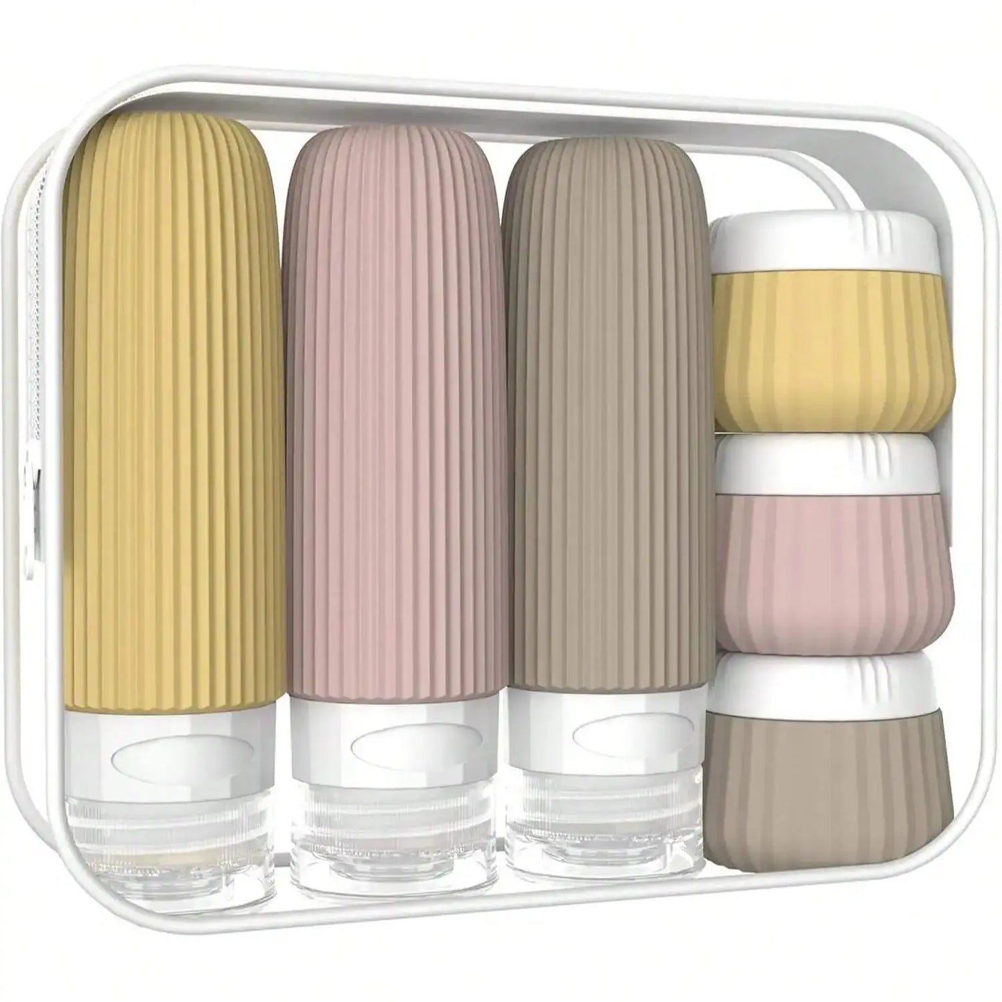 Travel Essentials Bottle Set of 6, Tsa Approved Travel Toiletry Container Set, 3 Silicone Leak-Proof Refillable Bottles and 3 Cream Jar Accessories Kit