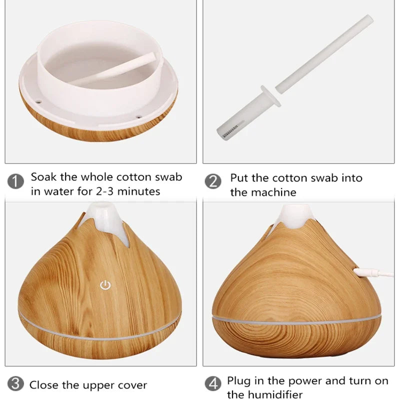 Aromatherapy Essential Oil Diffuser 350ML Wood Grain Remote Control Ultrasonic Air Humidifier Cool with 7 Color LED Light