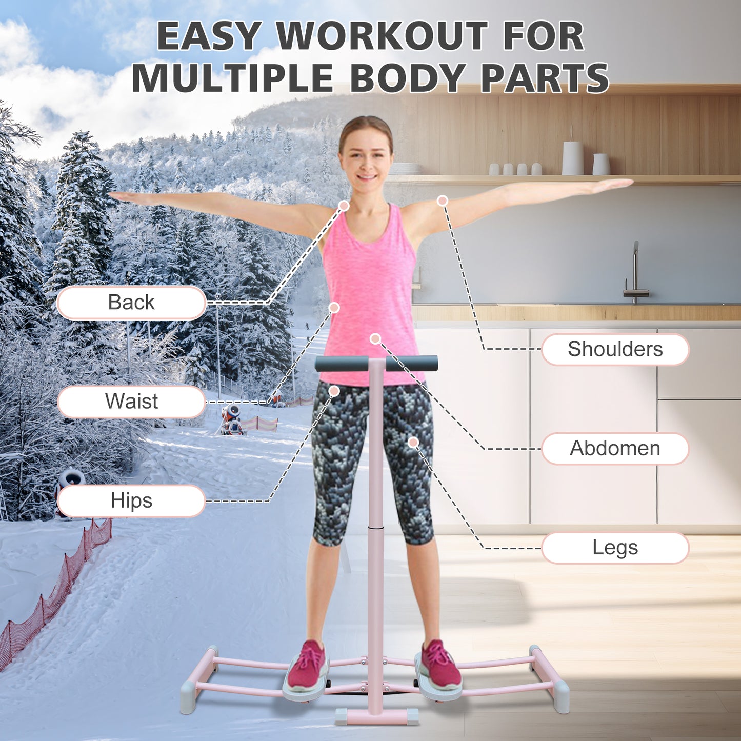 Ski Machine Foldable, Simulated Ski Trainer With 4-Level Adjustable Non-Slip Pedal Armrest, Pelvic Floor Muscle Trainer For Home